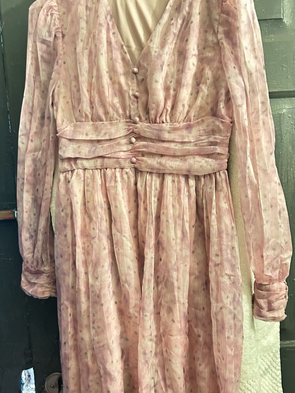 Girls' Pink Long-Sleeve V-Neck Dress